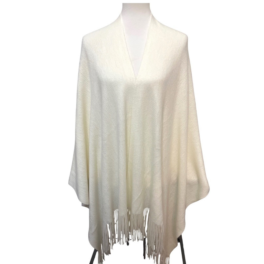 Worthington Shawl/Wrap Ivory Cream Neutral 54" Width With Fringe Womens One Size